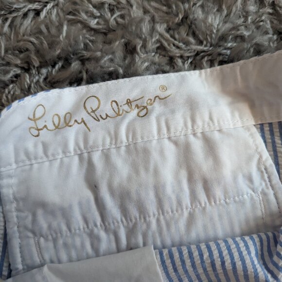 Lilly Pulitzer Blue White Striped Buttercup Shorts Scallop Edges - Picture 3 of 7